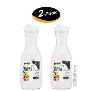 Large Water Carafes, Bottles with Flip Top Lid 57Oz/1.7L Each BPA Free (2 Pack)